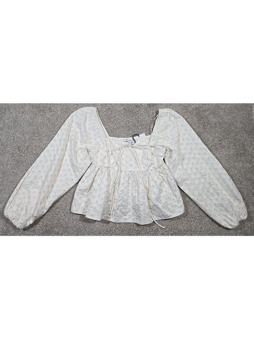 Jacquie The Label Eyelet Crop Top Smocked Embroidered Cottagecore Chic Women's S